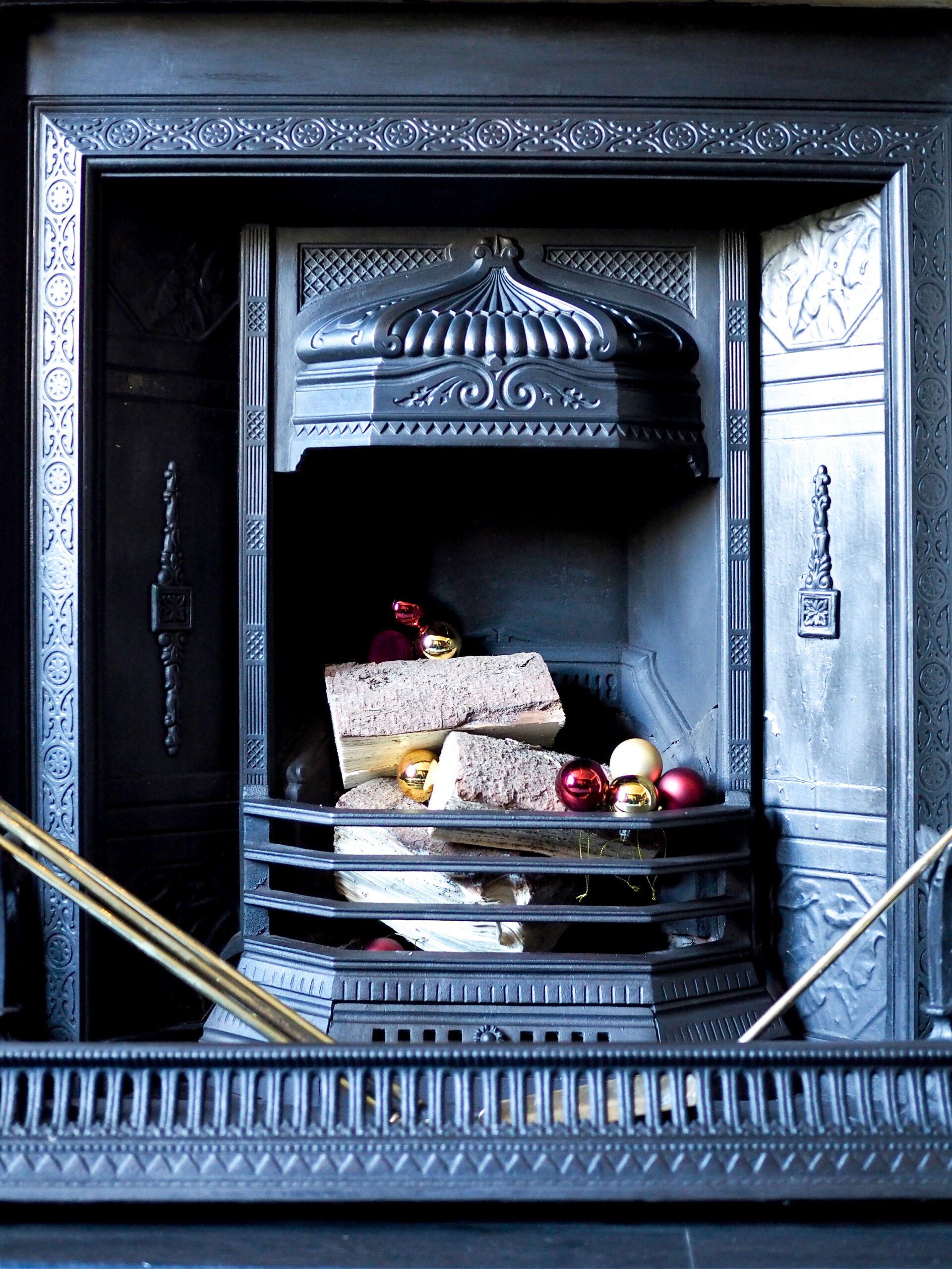 Baubles in a fireplace
